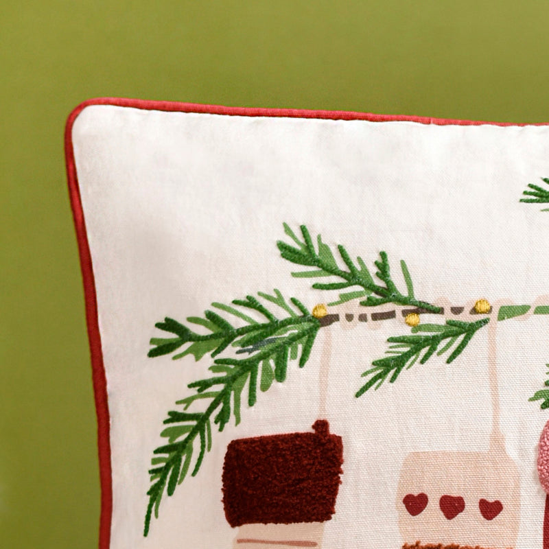 Embroidered Stockings Cotton Cushion Cover 40x40cm