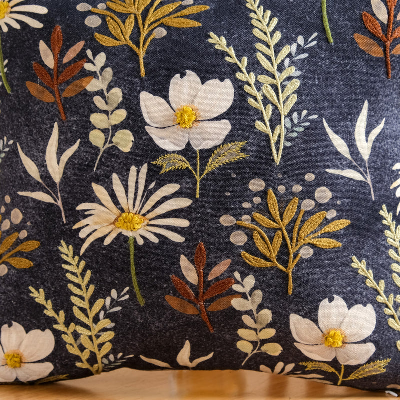 Embroidered Garden Cotton Cushion Cover 40x40cm