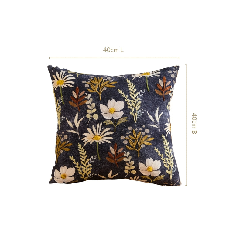 Embroidered Garden Cotton Cushion Cover 40x40cm