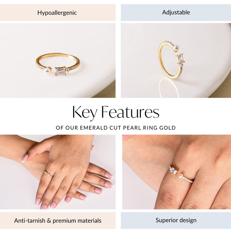 Emerald Cut Pearl Ring Gold