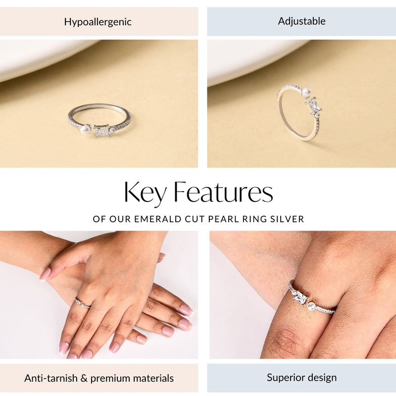 Emerald Cut Pearl Ring Silver