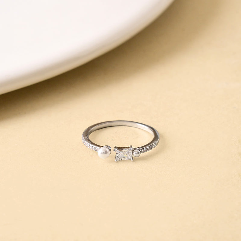 Emerald Cut Pearl Ring Silver