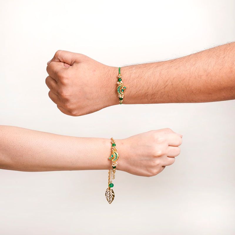 Emerald Noor Rakhi And Lumba Bracelet Set