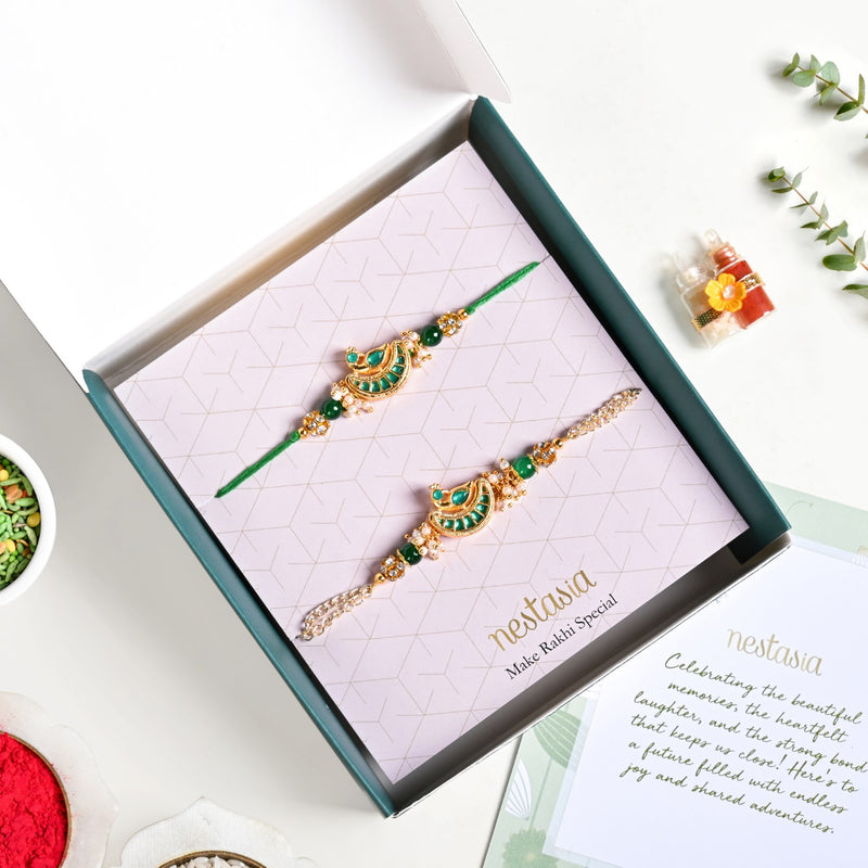 Emerald Noor Rakhi And Lumba Bracelet Set
