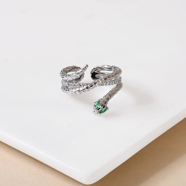 Emerald Snake Silver Stone Ring