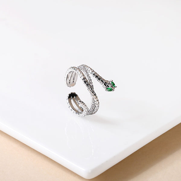 Emerald Snake Silver Stone Ring