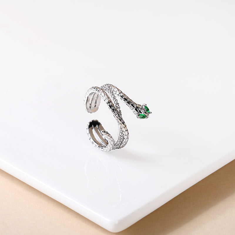 Emerald Snake Silver Stone Ring