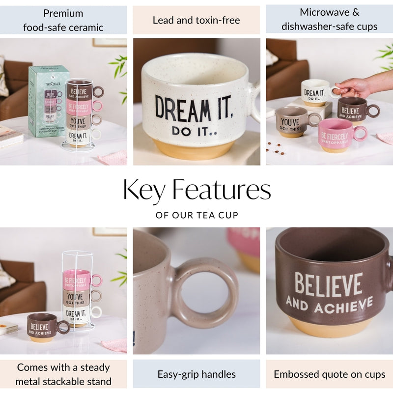 Empowering Quotes Stackable Tea Cup Set Of 4 215ml