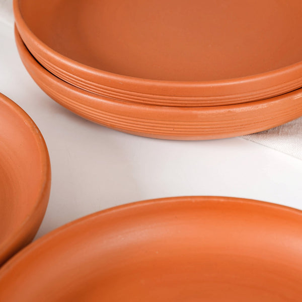 Engraved Terracotta Dinner Plates Set Of 4 9 Inch