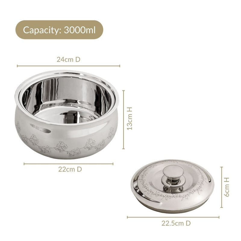 Etched Floral Insulated Stainless Steel Casserole 3000ml