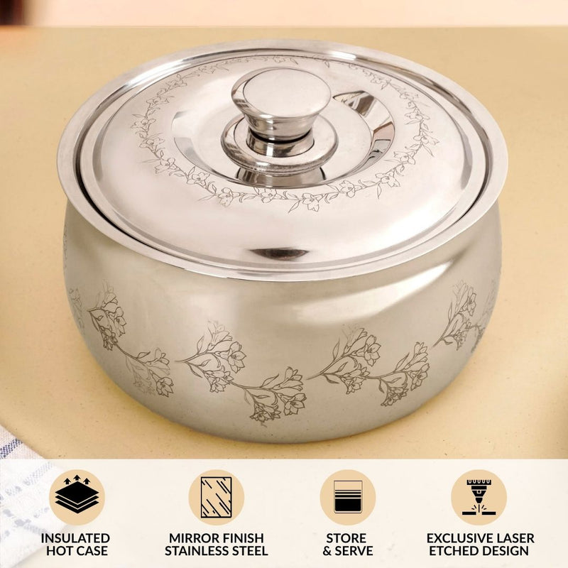 Etched Floral Insulated Stainless Steel Casserole 3000ml