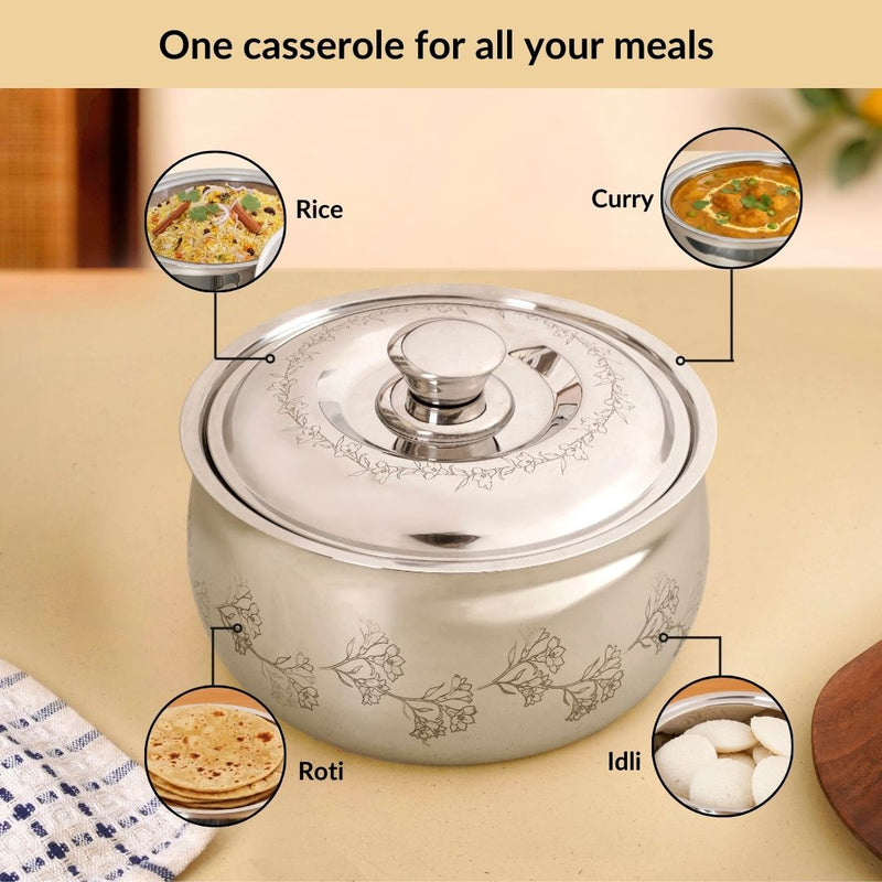 Etched Floral Insulated Stainless Steel Casserole 3000ml