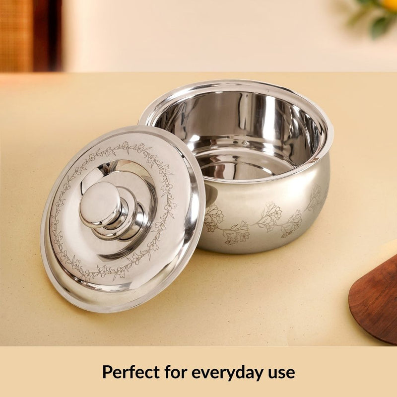Engraved Floral Stainless Steel Hot Pot Casserole 1500ml