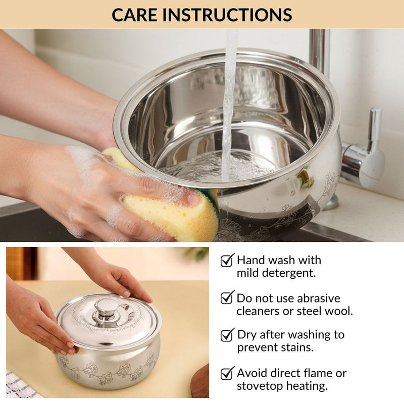 Engraved Floral Stainless Steel Hot Pot Casserole 1500ml