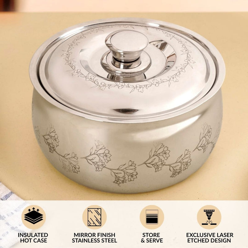 Engraved Floral Stainless Steel Hot Pot Casserole 2000ml