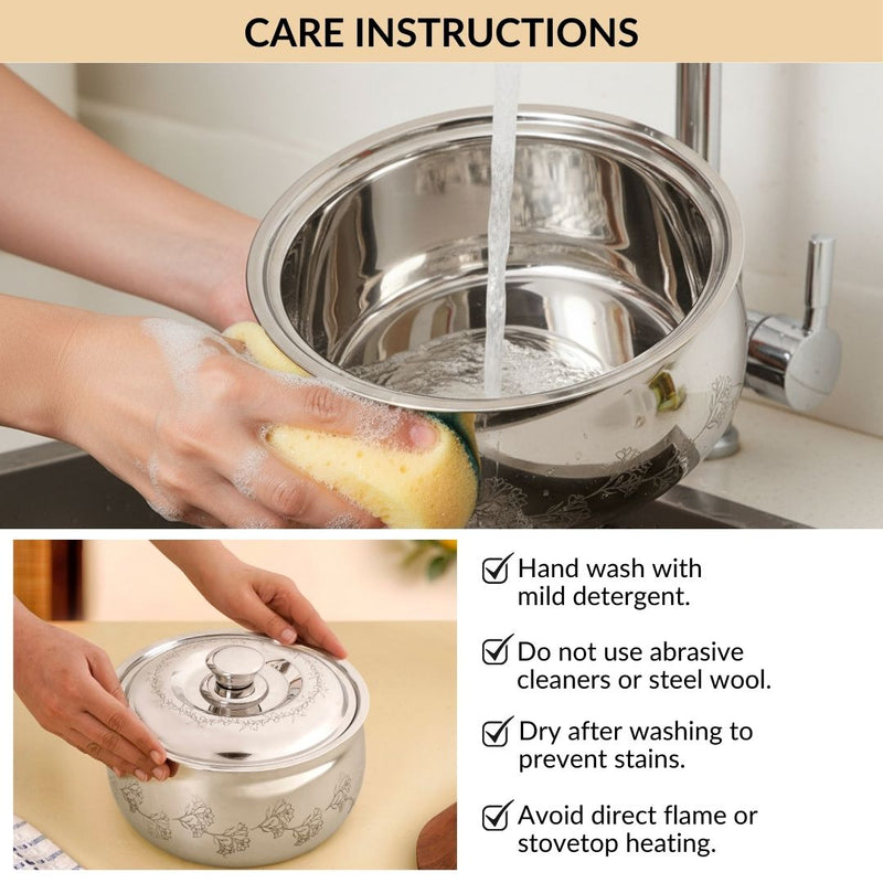 Engraved Floral Stainless Steel Hot Pot Casserole 2000ml