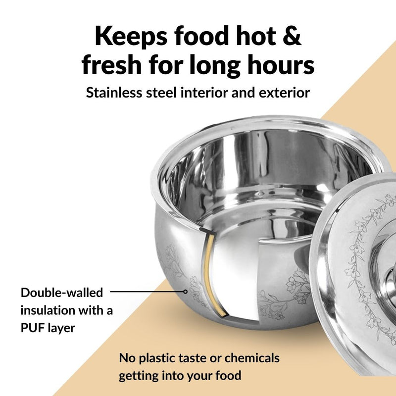 Engraved Floral Stainless Steel Hot Pot Casserole 2000ml