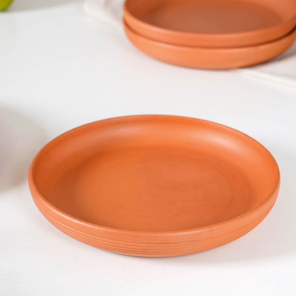 Engraved Terracotta Dinner Plates Set Of 4 9 Inch