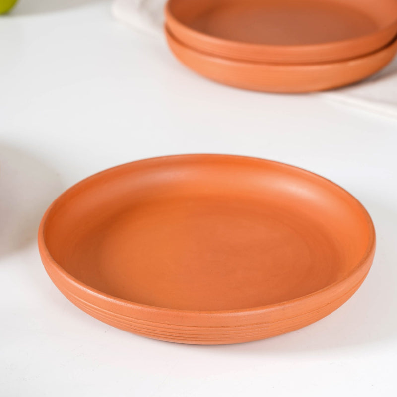 Engraved Terracotta Dinner Plates Set Of 4 - Terracotta plates, earthen plates, terracotta dinner plates