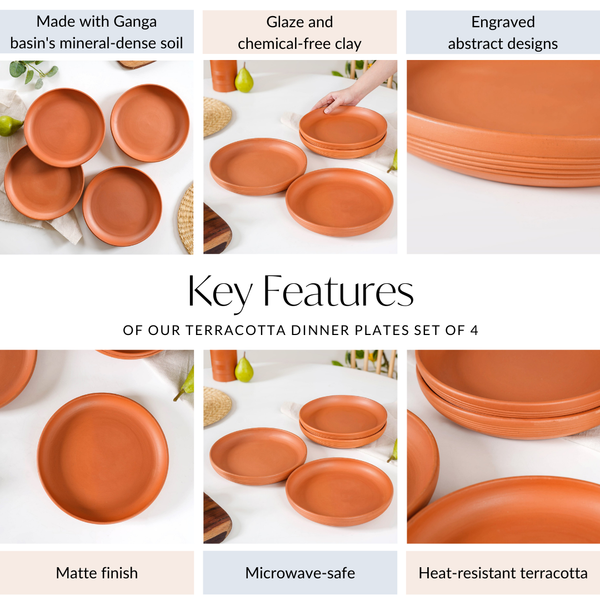 Engraved Terracotta Dinner Plates Set Of 4 9 Inch