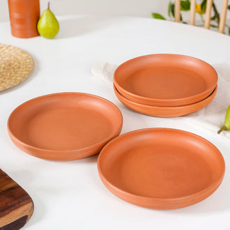 Engraved Terracotta Dinner Plates Set Of 4 - Terracotta plates, earthen plates, terracotta dinner plates