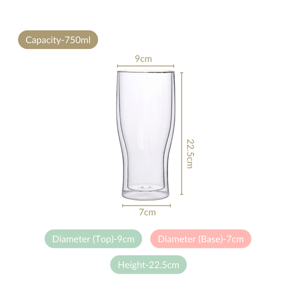 Double Wall Tall Beer Glass Set Of 2 750ml