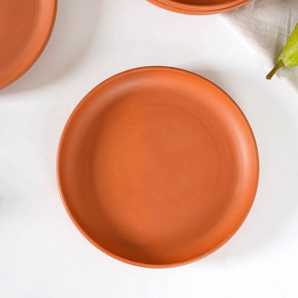 Engraved Terracotta Dinner Plates Set Of 4 9 Inch