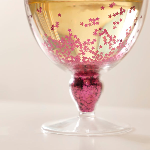 Pink Star Confetti Filled Double Wall Stem Glass Set Of 2 250ml