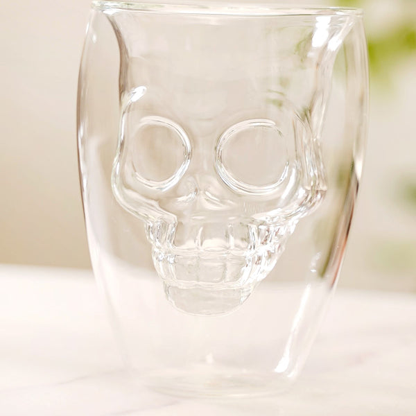 Set Of 2 Glass Skull Double Wall Tumblers 250ml