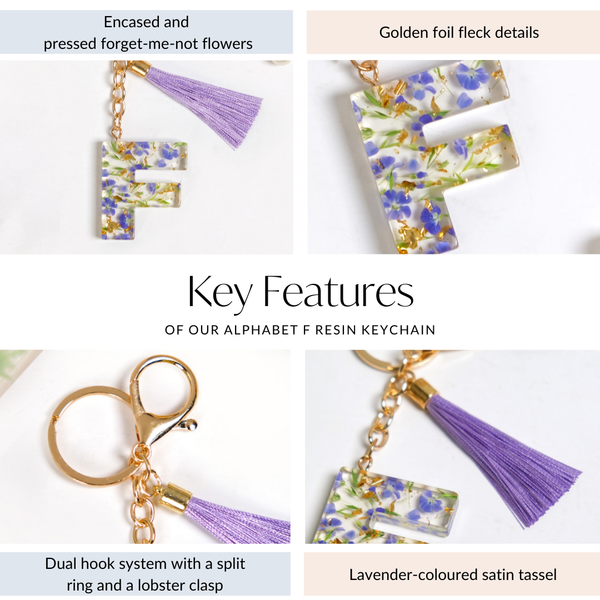 Floral Fantasy F Keychain With Satin Tassel