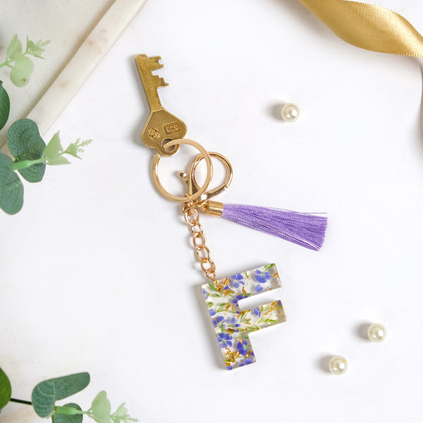 Floral Fantasy F Keychain With Satin Tassel