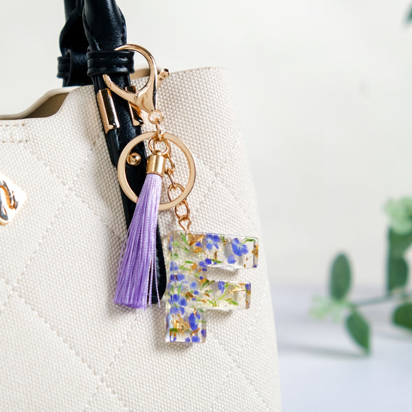 Floral Fantasy F Keychain With Satin Tassel