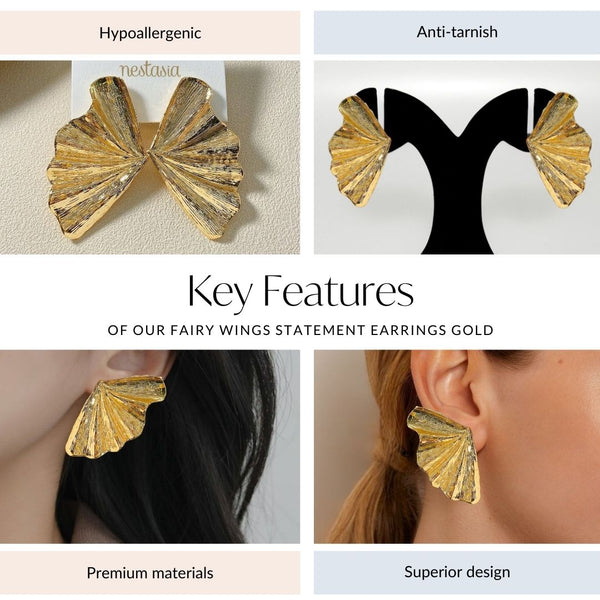 Fairy Wings Statement Earrings Gold