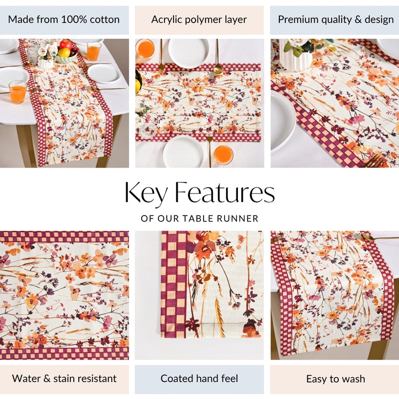 Checkered Border 6 Seater Runner 185x35cm