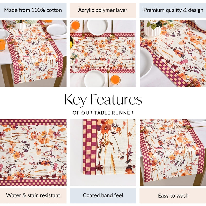 Checkered Border Cotton 8 Seater Runner 264x35cm