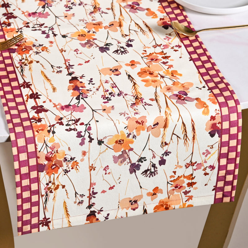 Checkered Border Cotton 8 Seater Runner 264x35cm