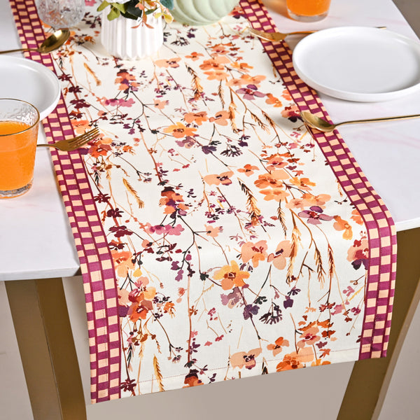 Checkered Border Cotton 8 Seater Runner 264x35cm