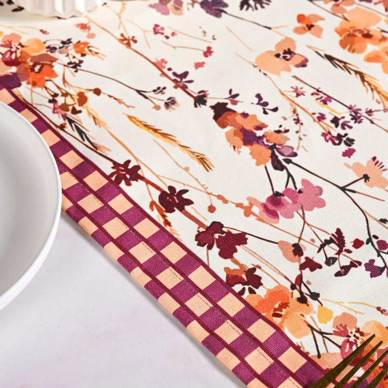 Checkered Border Cotton 8 Seater Runner 264x35cm