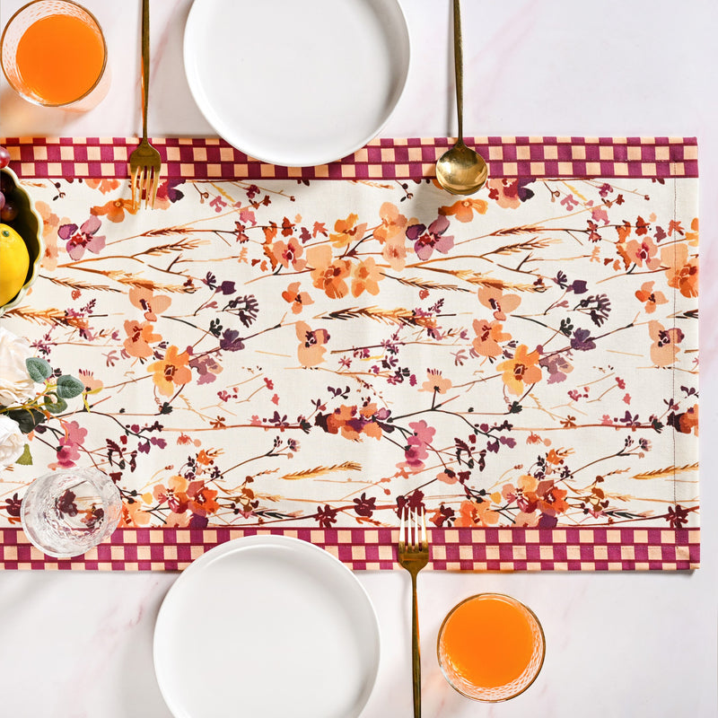 Checkered Border Cotton 8 Seater Runner 264x35cm