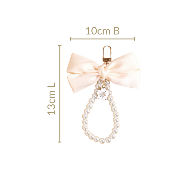 Whimsical Satin Bow And Pearl Keychain