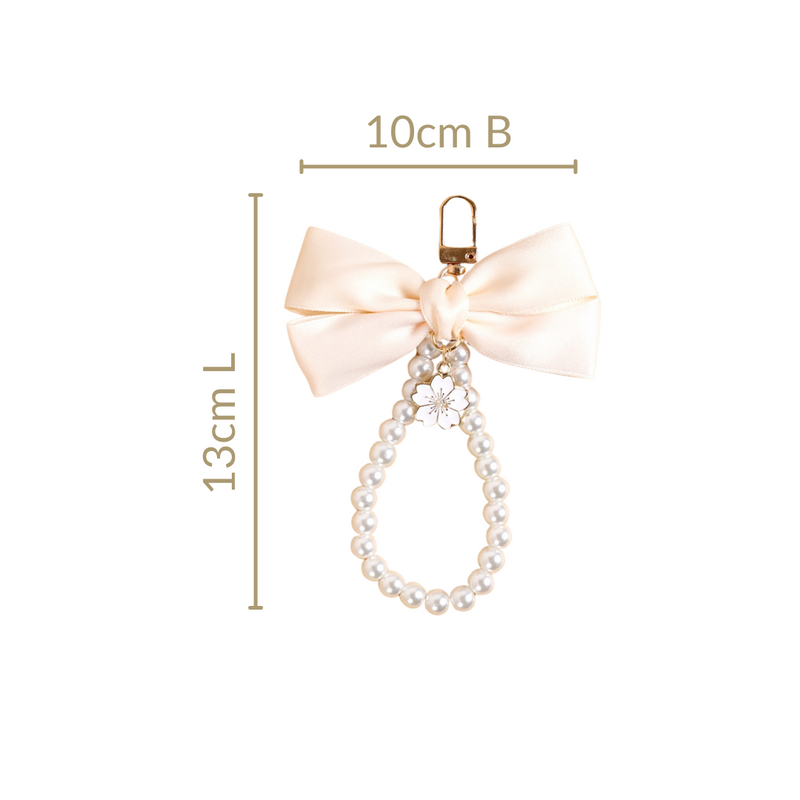 Whimsical Satin Bow And Pearl Keychain