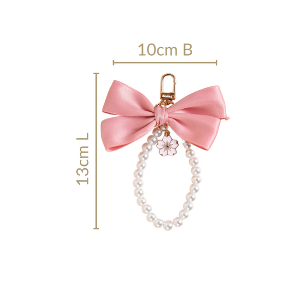 Pink Fantasy Bow Keyring With Pearls