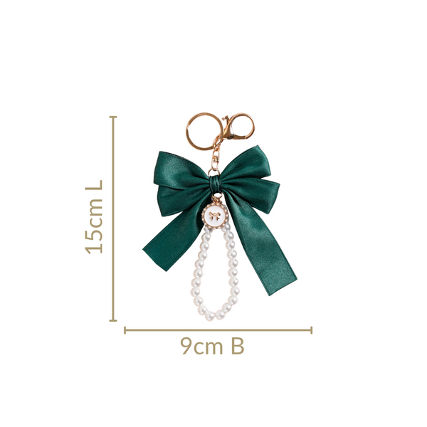 Green Satin Bow Keyring With Metal Hooks