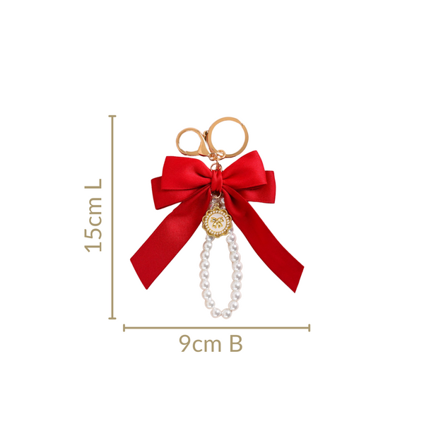 Charming Red Bow Keychain With Pearls