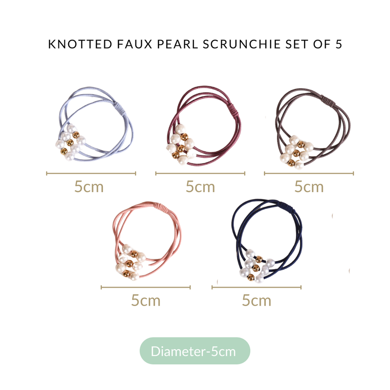 Knotted Faux Pearl Scrunchie Set Of 5