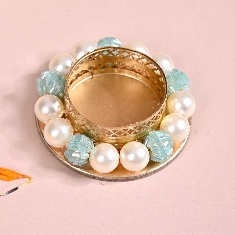 Set Of 6 Metal Tea Light Holders With Faux Pearls