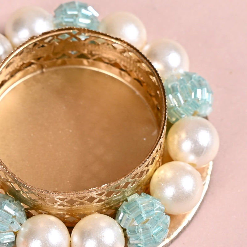 Set Of 6 Metal Tea Light Holders With Faux Pearls