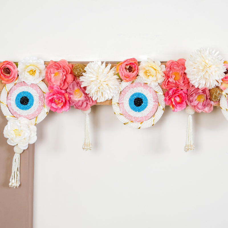 Festive Evil Eye Floral Toran With Tassels