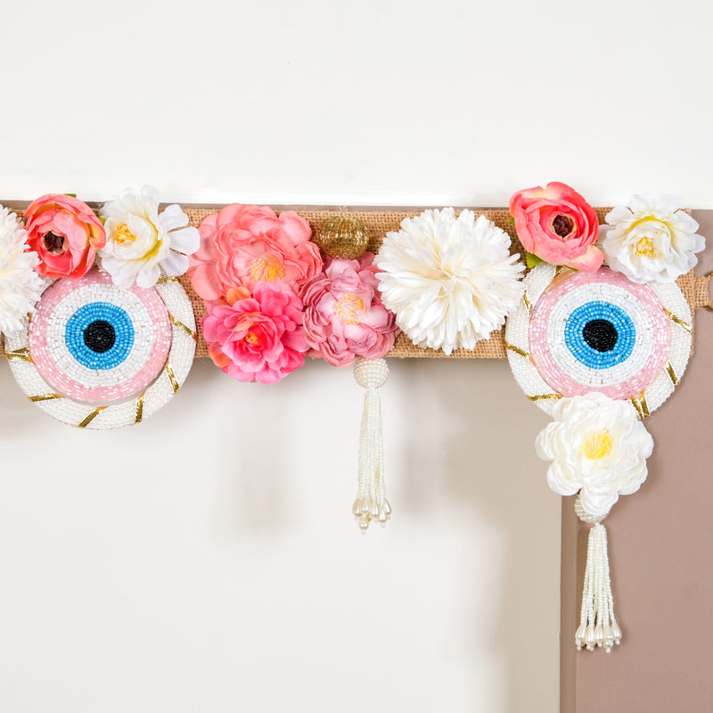 Festive Evil Eye Floral Toran With Tassels