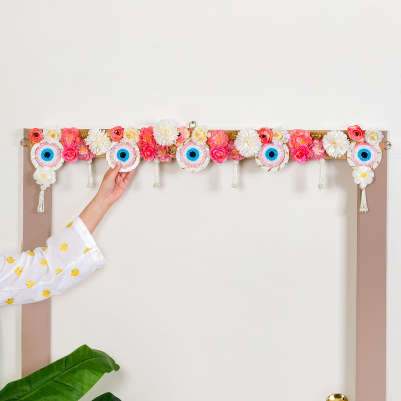 Festive Evil Eye Floral Toran With Tassels